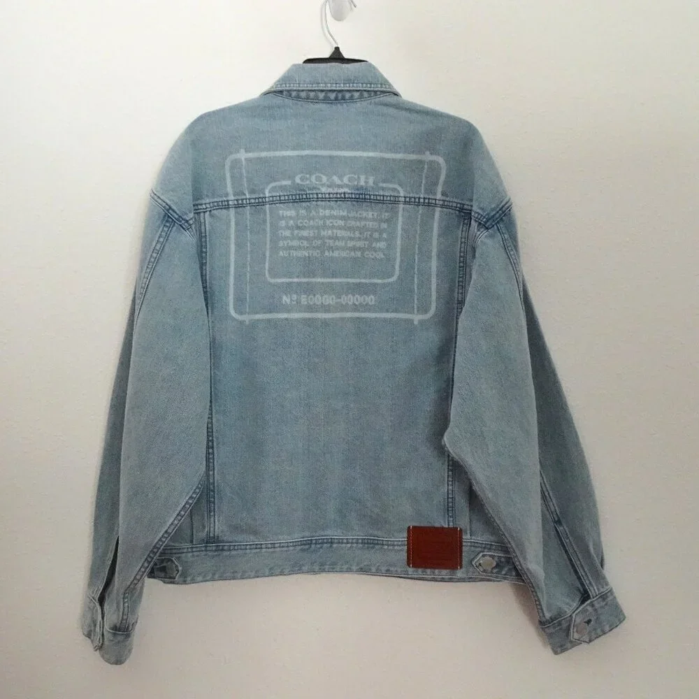 Coach Jean Jacket Men's Size XL Blue Novelty Denim Jacket Cotton Big Logo
